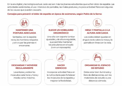 El dolor de espalda, cada vez más habitual en jóvenes estudiantes