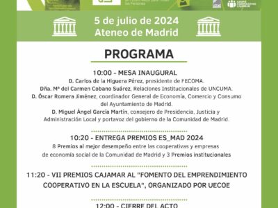 El día 5 de julio, FECOMA celebra el Día Internacional de las Cooperativas y entrega los Premios ES_MAD 2024