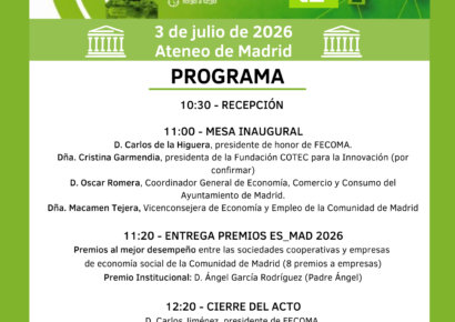 El Ateneo de Madrid acogerá la celebración del Día Internacional de las Cooperativas y la entrega de los Premios ES_MAD 2026 de FECOMA